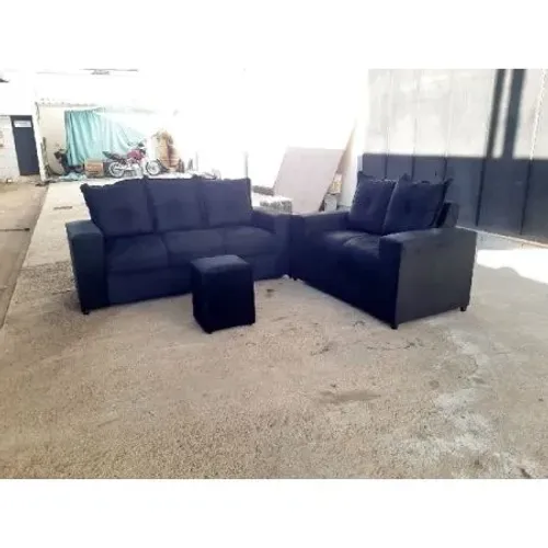 SOFA 2 E 3 LUG LETICIA C/ ALMOFADAS E PUFF - PRETO