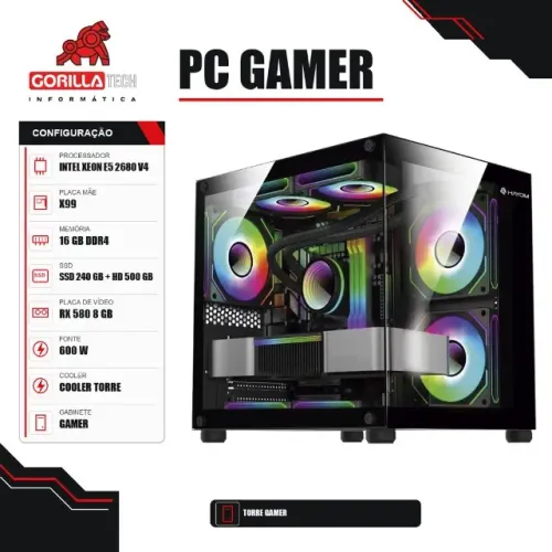 PC Gamer Completo Xeon E5 2680 V4 RX 580 8 GB 16GB SSD - Gorilla Tech