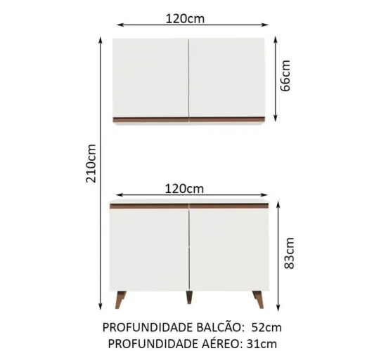 Kit balcão e armário aéreo de cozinha 120cm Madesa Novo na caixa