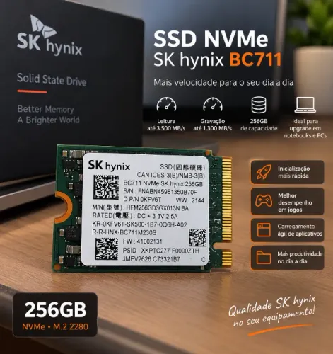 SSD M.2 NVMe 256GB SK Hynix BC711 para Notebook e PC