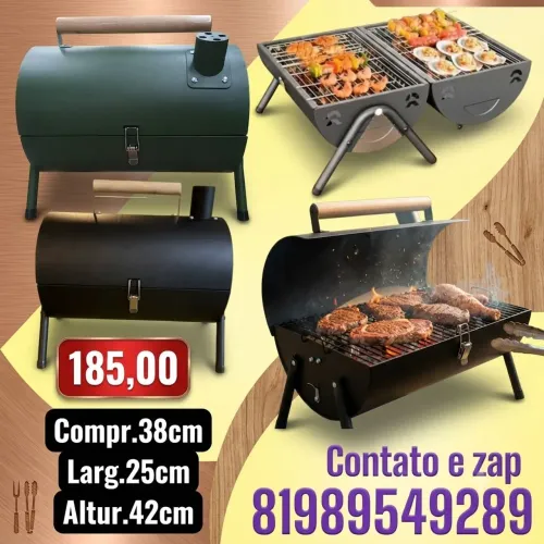 Churrasqueira portátil a carvão tipo tambor (a bafo)