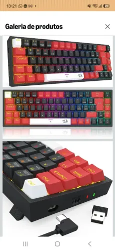 TECLADO MECANICO GAMER REDRAGON CASTOR PRO RGB PRETO E VERMELHO SWITCH MARROM