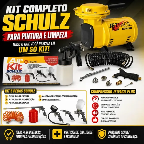 Compressor de ar + kit 5 peças