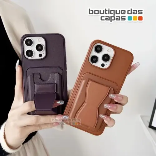 Capa couro + tpu porta cartão credito, imã e suporte mesa iPhone 15 13 14 15 pro max