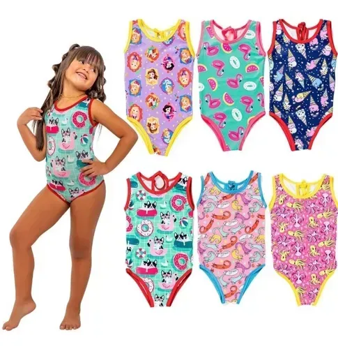 Body Maiô Uv 50+ Infantil Menina Bebê Moda Praia Personagens