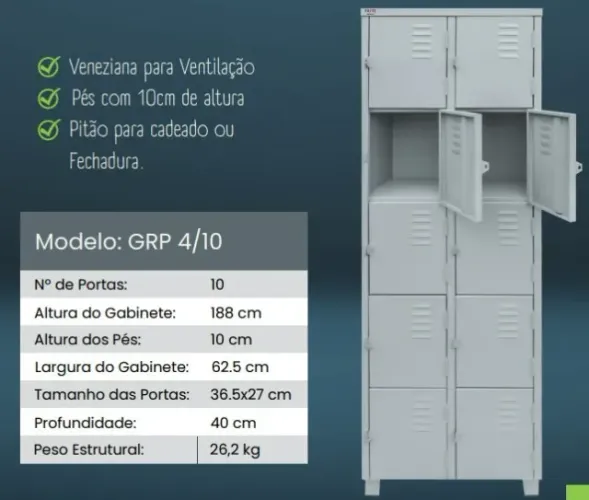 Roupeiro de Aço 10 Portas Pequenas - GRP4/10