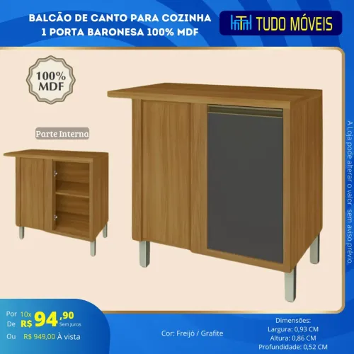 BALCÃO DE CANTO PARA COZINHA 1 PORTA BARONESA 100% MDF