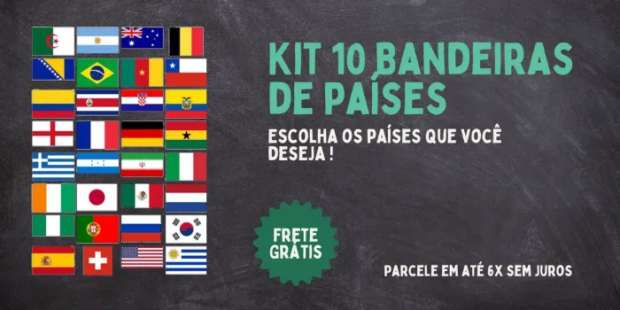 Kit 10 bandeiras de países culto de missões 