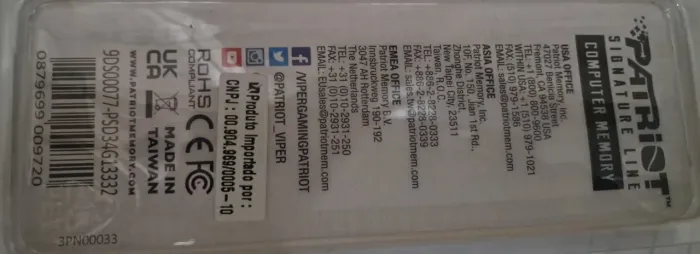 Memória Ddr3 4g 1333mhz PATRIOT signature line