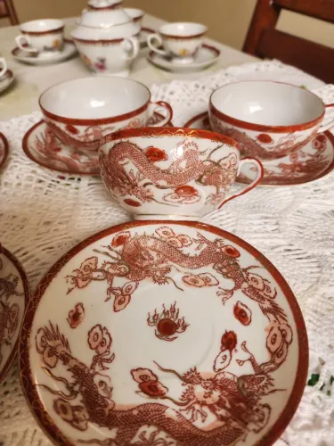 Conjunto 6 xícaras e pires porcelana japonesa casca de ovo .Raridade .Vintage.Antiguidade.