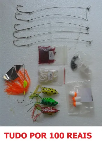 kit pescaria - anzol, iscas artificiais, sapinho buzzbait