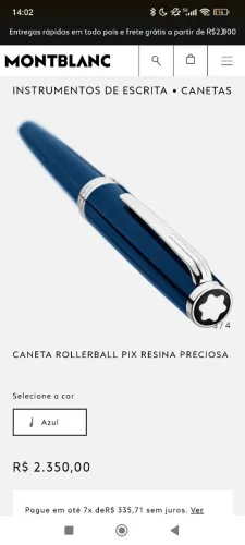 Caneta Montblanc Rollerball Pix Resina Preciosa Azul