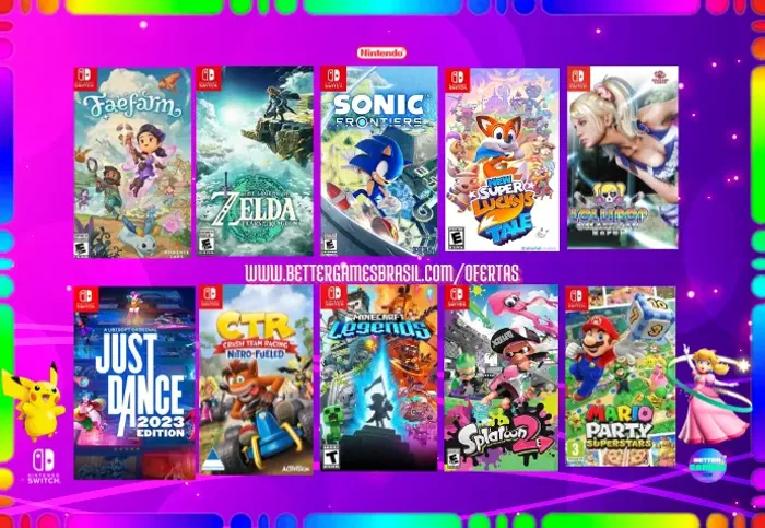 Just Dance . Mario Party SonicF Pokemon Nintendo Zelda Splatoon . Minecraf Crash FaeFarm 1