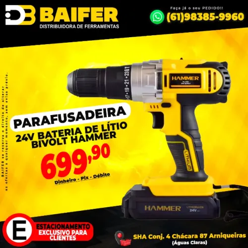 Parafusadeira 24v Bateria de Lítio Bivolt Hammer
