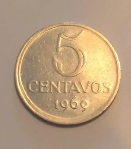 Moeda 5 Centavos 1969, cunho descentralizado.