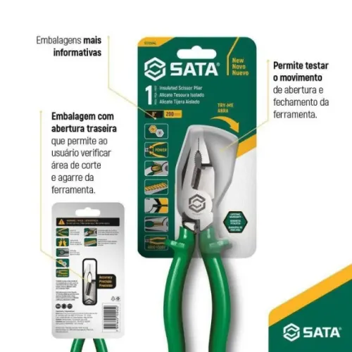 Alicate Corte Tesoura Profissional Isolado 8" -Sata