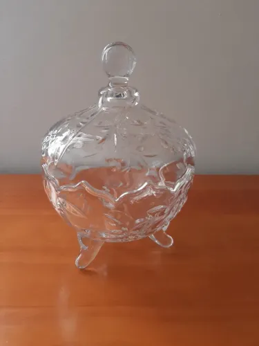 Compoteira em demi cristal moldada com flores