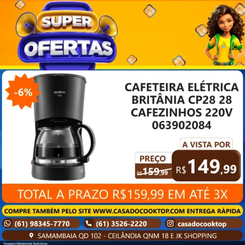 CAFETEIRA ELETRICA BRITANIA CP28 28 CAFEZINHOS 220V 063902084