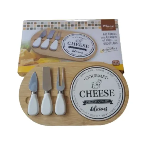 Kit Tábua Petisqueira para Queijos e Frios com Espátulas para Servir