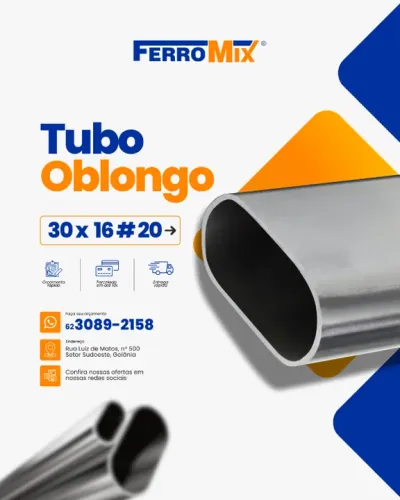 Tubo Industrial Oblongo Aço SAE 30x16mm x 0,90mm (#20) x 6000mm