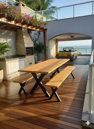 CONJUNTO COMPLETO DE MESA RÚSTICA