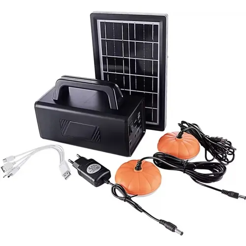Kit Bateria Portátil Painel Solar Lanterna Holofote 100W 2 Lâmpadas Led 2usb