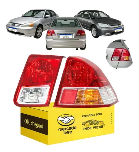 Par Lanterna Honda Civic 2003 2004 2005 2006 Nova L.d Direito/passageiro Vermelho