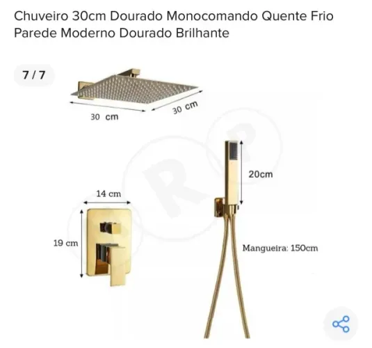 Chuveiro 30 cm dourado monocomando Novo
