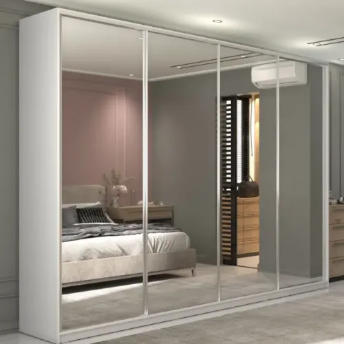 Guarda Roupa Casal 100% MDF BP com 4 Portas Espelhos Zermatt Branco