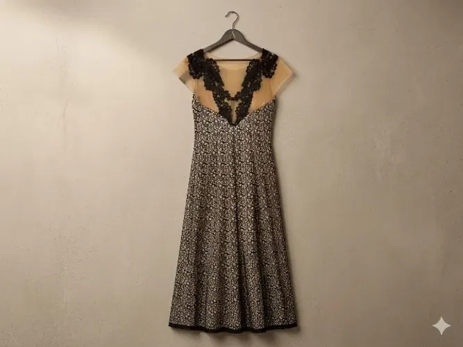 Vestido de festa em seda com renda