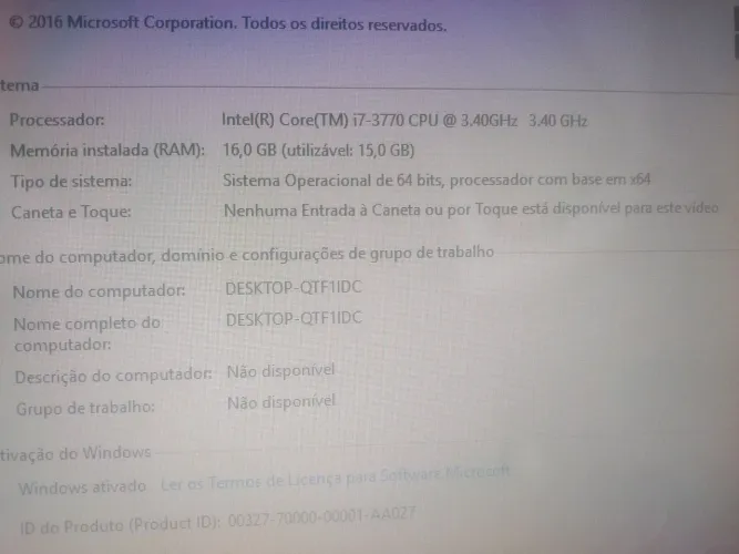 CPU gamer processador in 7 3770 3.40 GHz SSD 240 gigas 16 gigas de memória ram fonte game