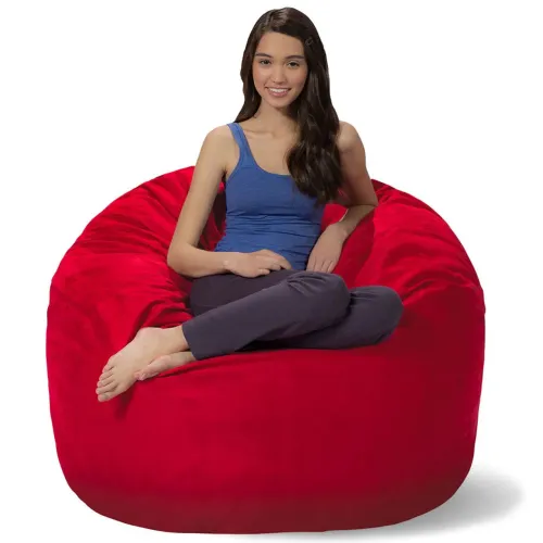 Puff Redondo 100x50 Em Suede Vermelho Com Enchimento