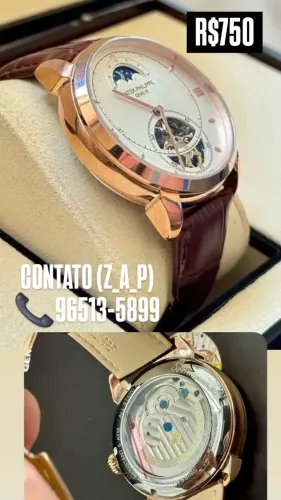 Relógio Patek Philippe TOURBILLION Automático Caixa Dourada Pulseira Couto Genuíno