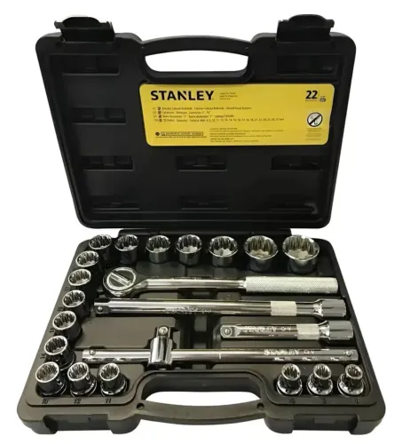 Stanley kit Soquetes Catraca 1/2 22 Peças 8-32mm Preto