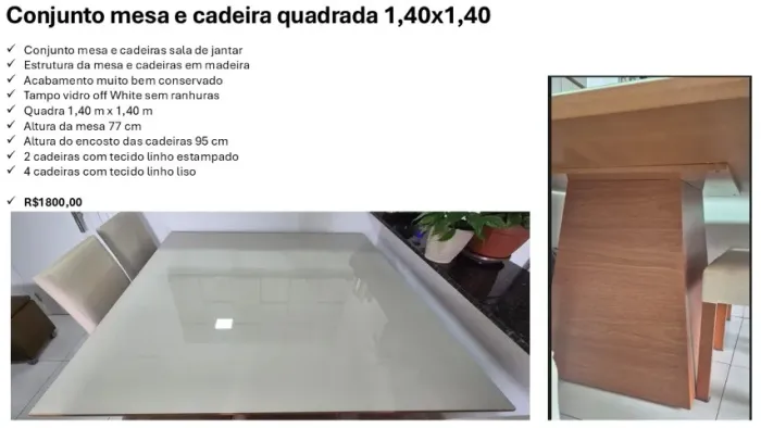 Conjunto mesa e cadeira quadrada