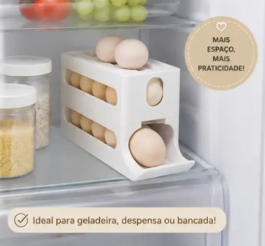 Organizador de Ovos para Geladeira - 2 Andares com Rolagem Automática