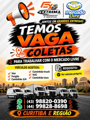 AGREGAMOS VEÍCULOS PARA COLETAS DO MERCADO LIVRE!