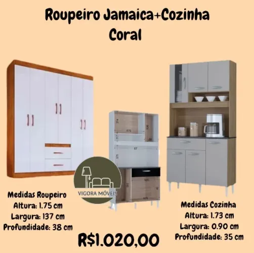 Roupeiro Jamaica + Cozinha Coral II (Pague ne entrega)
