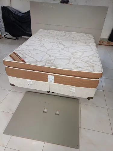 Cama Queen muito top da Ortobom + box Ortobom + cabeceira MDF com tomada + painel TV MDF