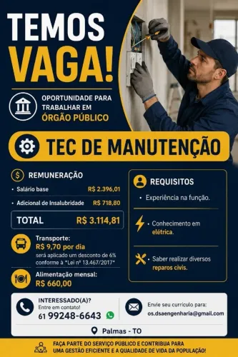 VAGA EMPREGO - TECNICO DE MANUTENÇÃO PREDIAL