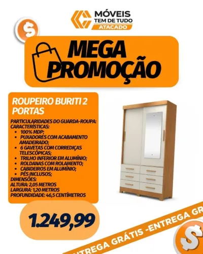 SUPER PROMOÇÃO DE FIM DE ANO ROUPEIRO BURITI 2 PORTAS