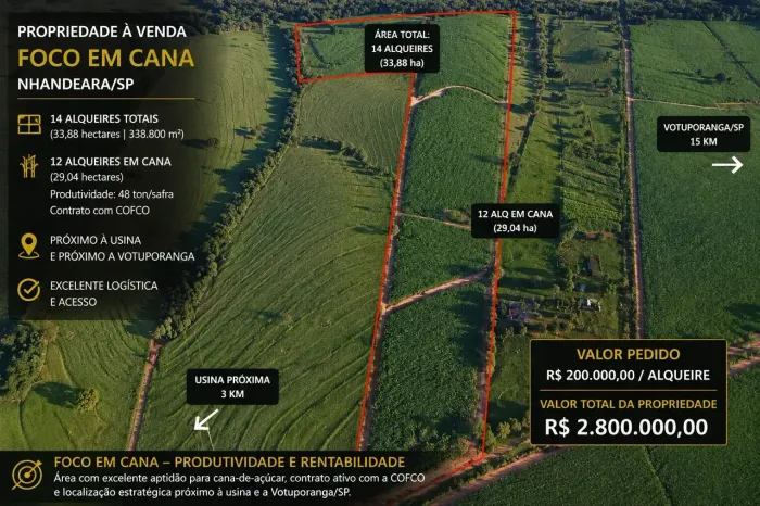 ÁREA RURAL À VENDA APTIDÃO PARA CANA | NHANDEARA/SP