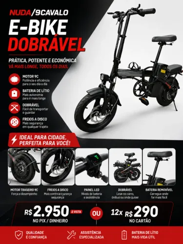 Bike Eletrica Dobravel NUDA/9Cavalo 400W nova com garantia!