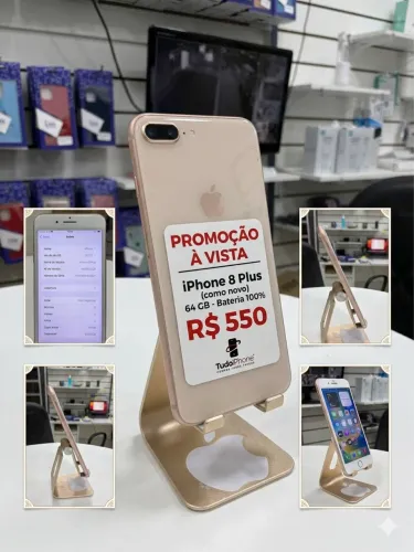 iPhone 8 Plus 64GB Dourado - Impecável (Bateria 100%)