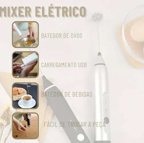 Mini Mixer Misturador de Bebidas Batedor de Ovos Processador Elétrico Recarregável