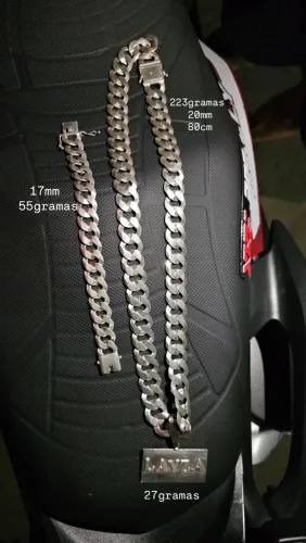 Cordão e pulseira de prata escama