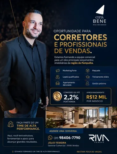 Corretor(a) de Imóveis | Comissão até 2,2% com premio | Pampulha