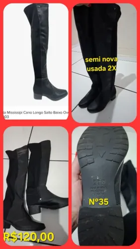 Bota mississipi n35 over salto baixo, seminova 