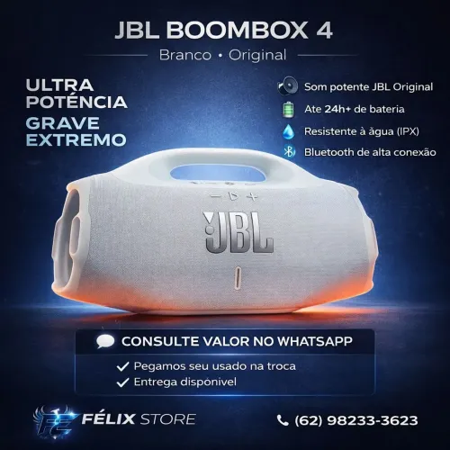 JBL Boombox 4 Branca Original | Bluetooth | Som Potente e Grave Forte