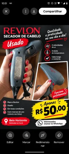 Secador Revlon funciona perfeitamente $50.00 Bairro Cidade nova BH ou por Uber Moto 